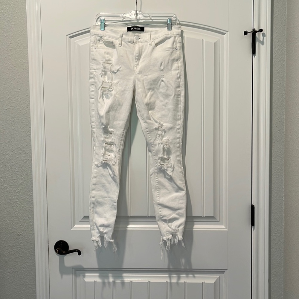 Express White Distressed Mid Rise Jean Legging 4R